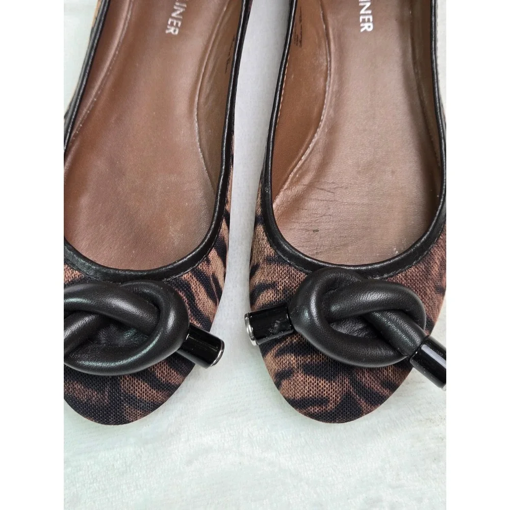 Donald J Pliner Tiger Print Ballet Flats Leather‎ Knot Detail Brown Black 6.5